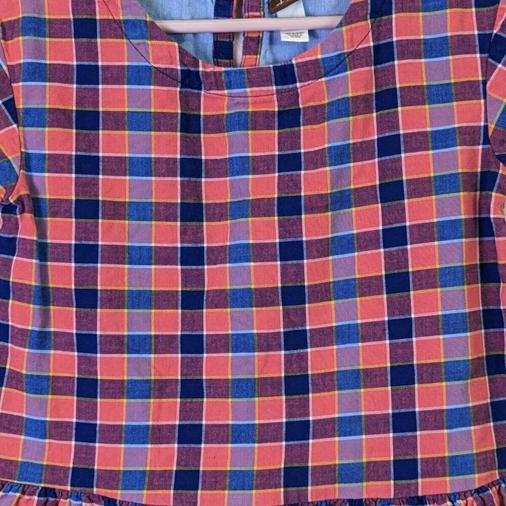 Tea Collection Dress Plaid Red Blue Short Sleeve Pockets Cotton Lined size 4 - Picture 2 of 13